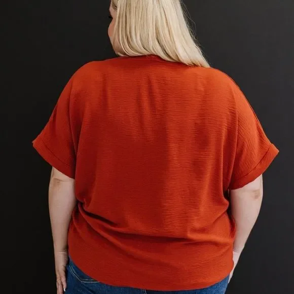 💕 Rust Jodifl Against All Odds Unlined Blouse Oversized Regular Plus New NWT - Picture 3 of 9